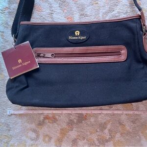 NWT Etienne Aigner black canvas purse with leather trim